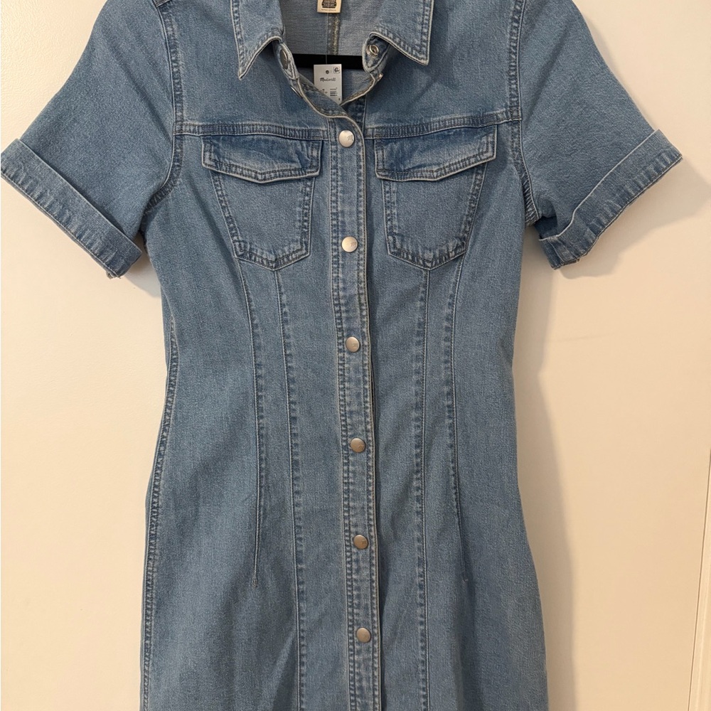 Madewell Light Blue Short-Sleeve Denim Button-Front Mini Dress